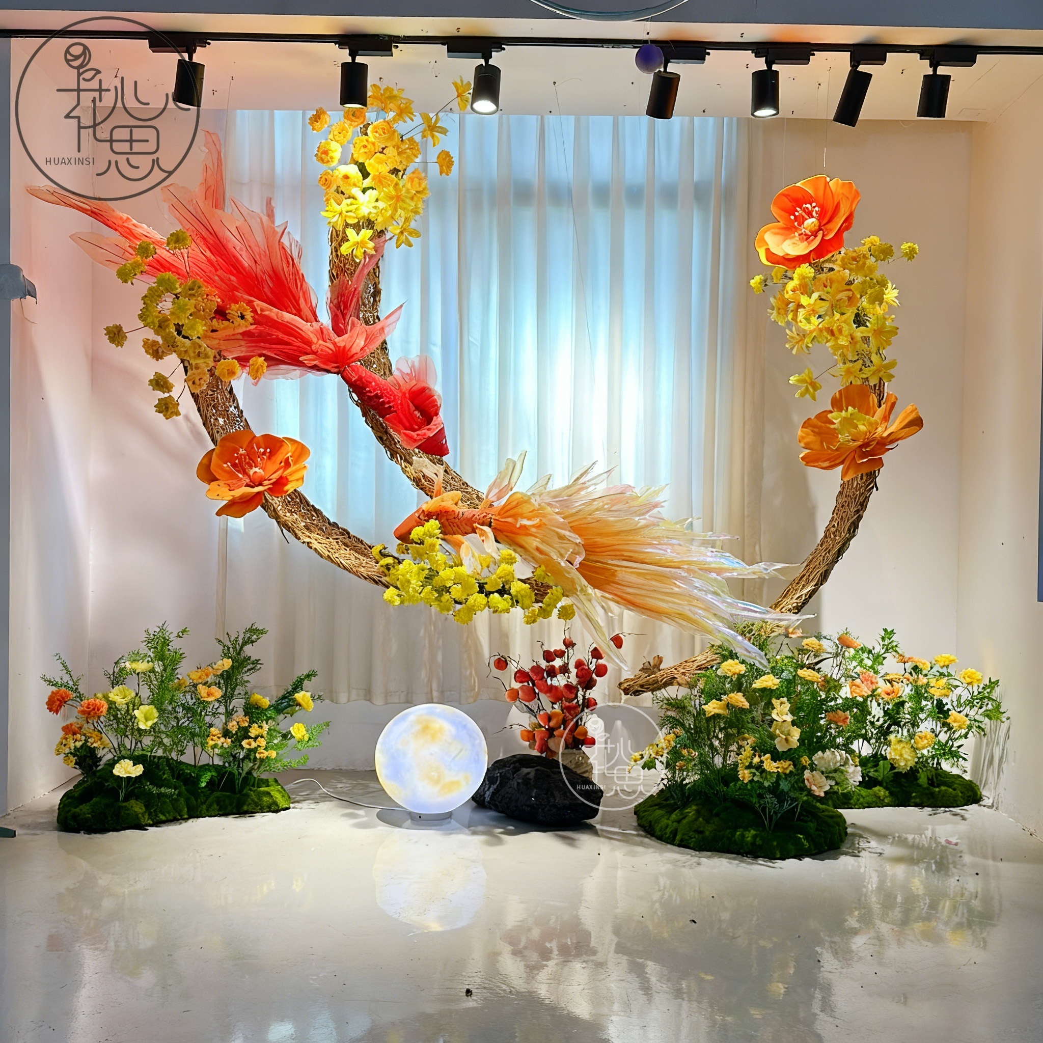 花心思仿真花网红想思美人鱼主题花艺软装饰商业美陈定制橱窗设计