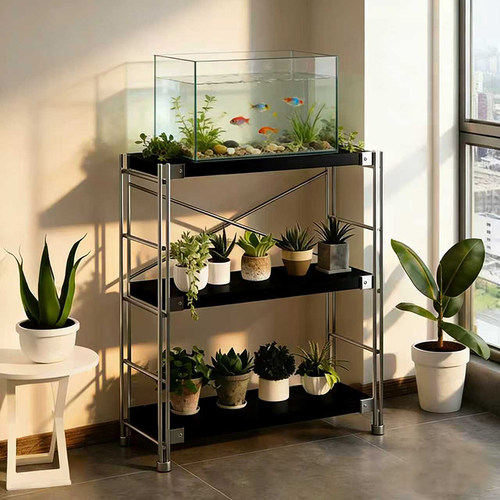 鱼缸置物架钢木客厅收纳架客厅阳台储物架仓库货架展示架靠墙窄架