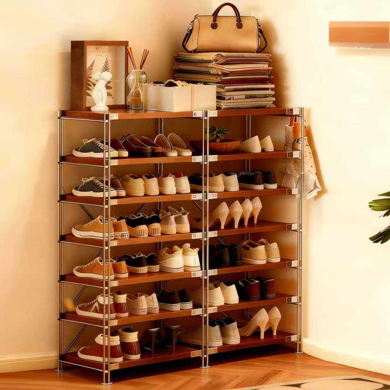 家用鞋架置物架入户门口收纳架多层靠墙开放式鞋柜小户型玄关窄架