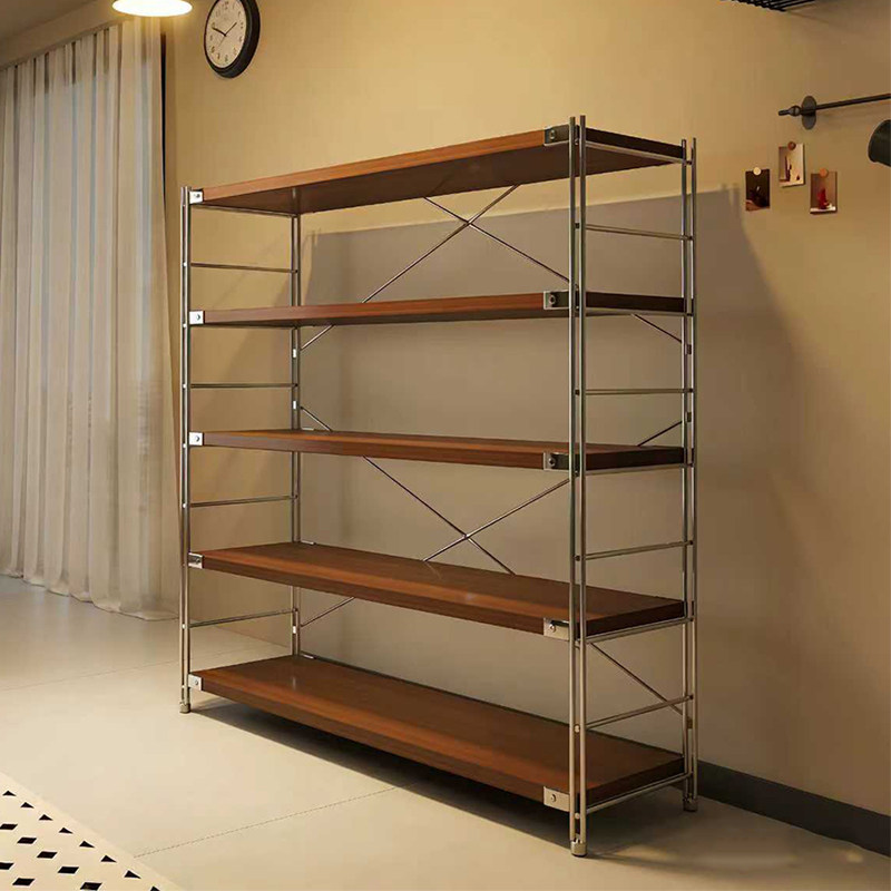 日式置物架落地多层货架储物架光轴铁艺客厅厨房中古微波炉收纳架