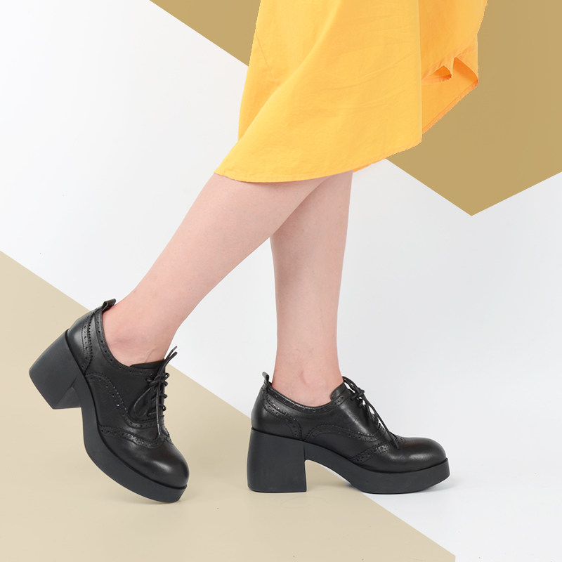 一席之地女鞋厚底深口真皮单鞋女春秋英伦风切尔西粗跟系带小皮鞋,女鞋,深口单鞋,淘宝优惠券,粉丝福利购,淘宝优惠卷