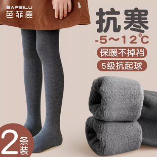 女童灰色打底裤冬季加绒加厚女孩外穿中大童保暖儿童打底袜连裤袜