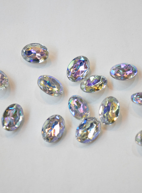 进口白色幻彩切面莱茵石14*10mm椭圆装饰宝石手作配件diy【炫彩】
