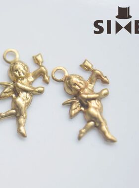 美产黄铜可爱丘比特天使单面人物吊坠手工材料饰品配件【小物】