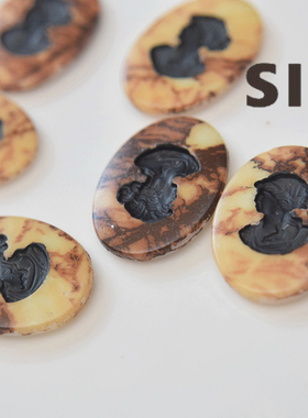 回流古董理石花纹黑色卡梅奥【人像25*18mm装饰贴片手工饰品材料