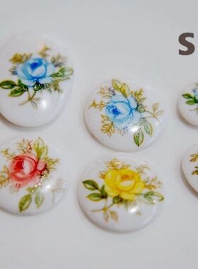 日本制古董陶瓷花西洋古董宝石贴片DIY多尺寸小花饰品配件【花T】