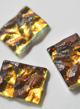 美国进口古董琉璃贴片橙色不规则炫彩方砖手作饰品配件【桔黄