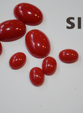 进口珊瑚红多尺寸椭圆装饰贴片树脂 14*10 8*6mm手作材料 【D1】