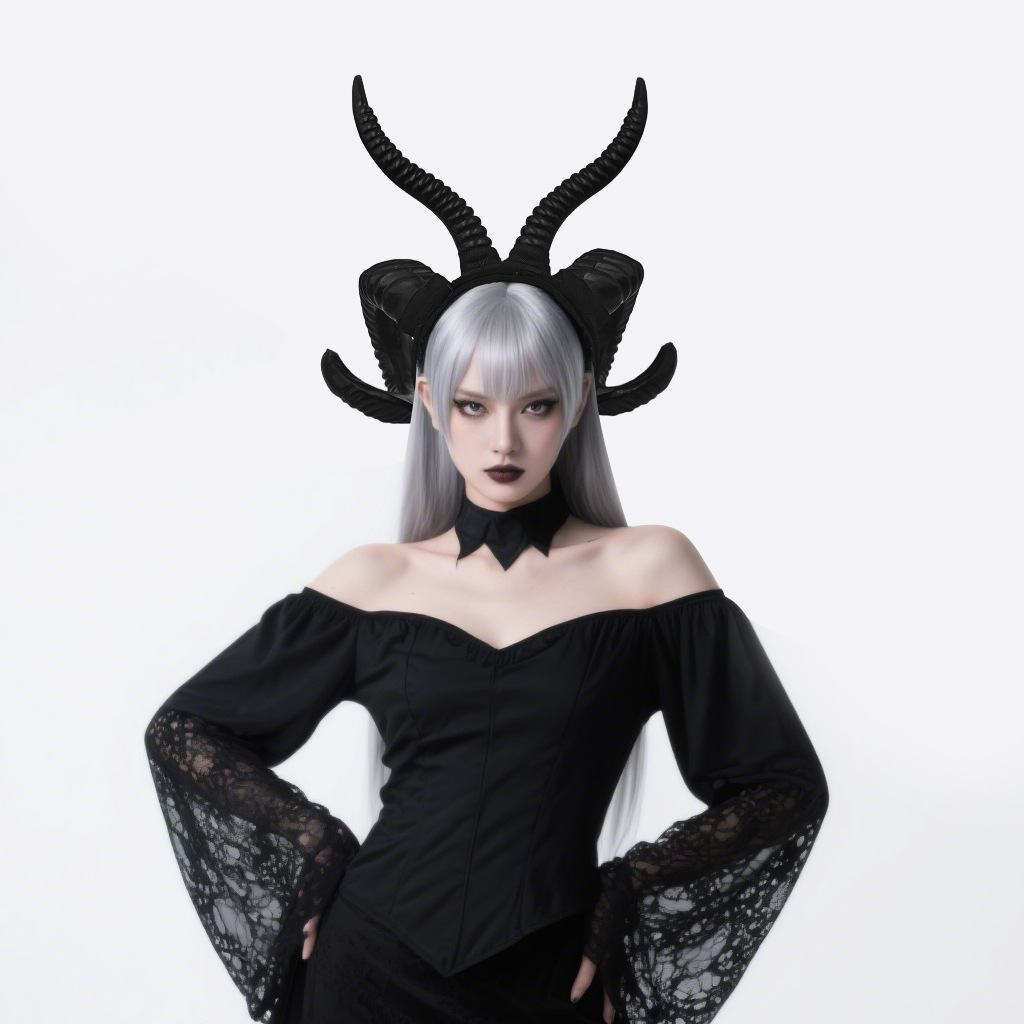 万圣节仿真羊角发箍恶魔个性