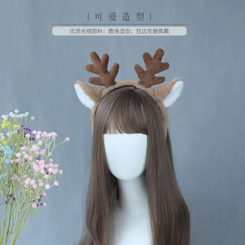 仿真雪花鹿耳毛绒发箍圣诞cos