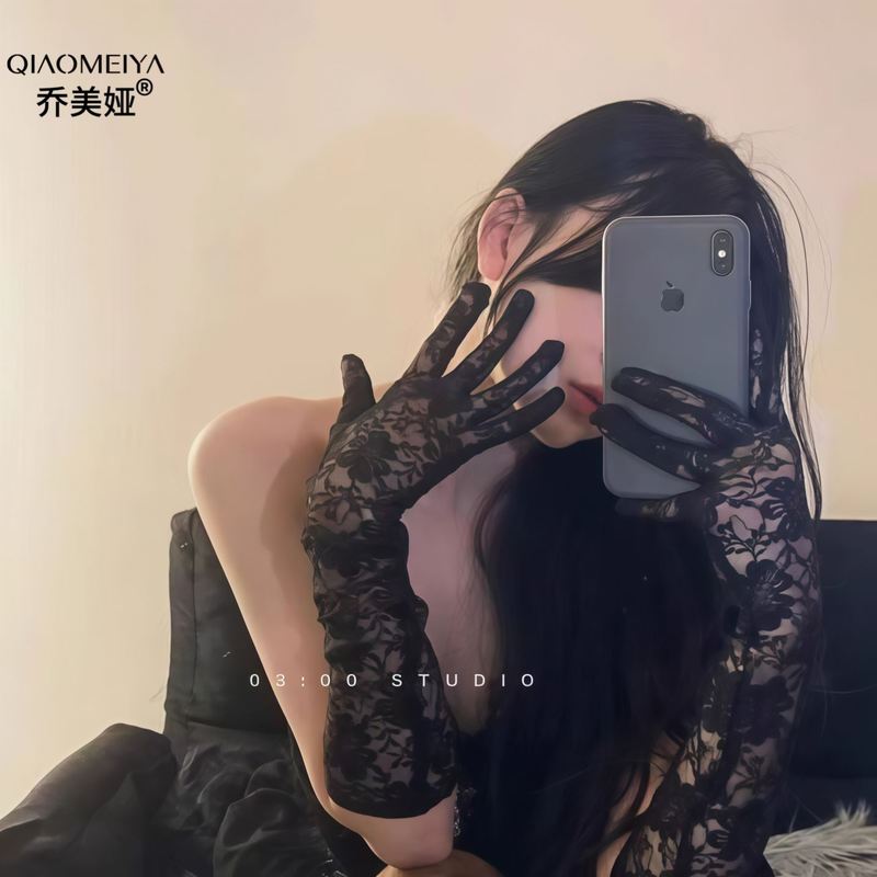 法式黑丝网纱蕾丝手套
