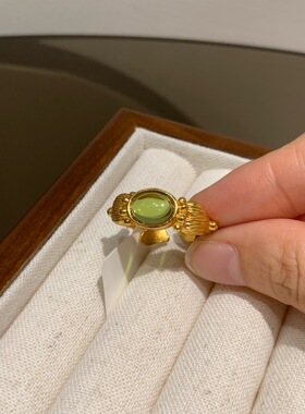 法式复古天然石戒指女轻奢小众设计感高级感指环简约大气百搭极简