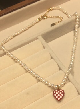 小众设计天然珍珠爱心草莓项链
