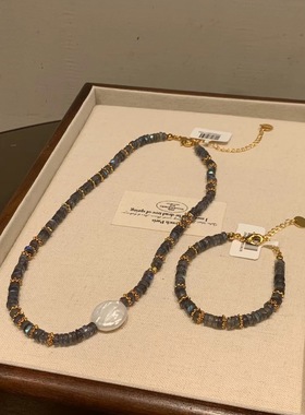 小众设计款项链灰月光水晶女时尚气质百搭优雅知性复古简约轻奢风