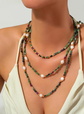 复古气质咖色系天然石串珠项链