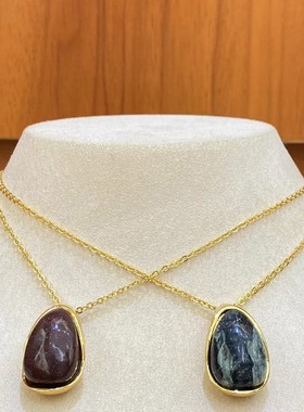 小众设计感大理石复古风吊坠创意天然石纪念项链紫水晶首饰饰品