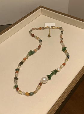小众设计款彩色绿石头串珠项链