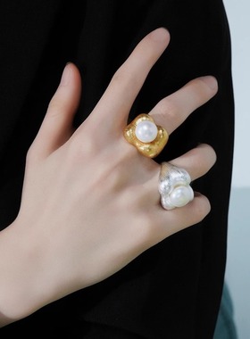 小众设计款天然珍珠戒指