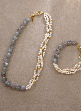 小众设计串珠月光石天然珍珠项链女轻奢高级感精致锁骨链颈链配饰