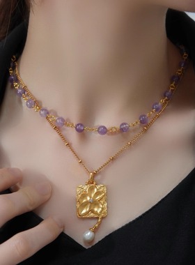 小众设计花朵珍珠吊坠项链