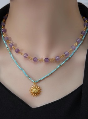 小众设计天然石太阳项链