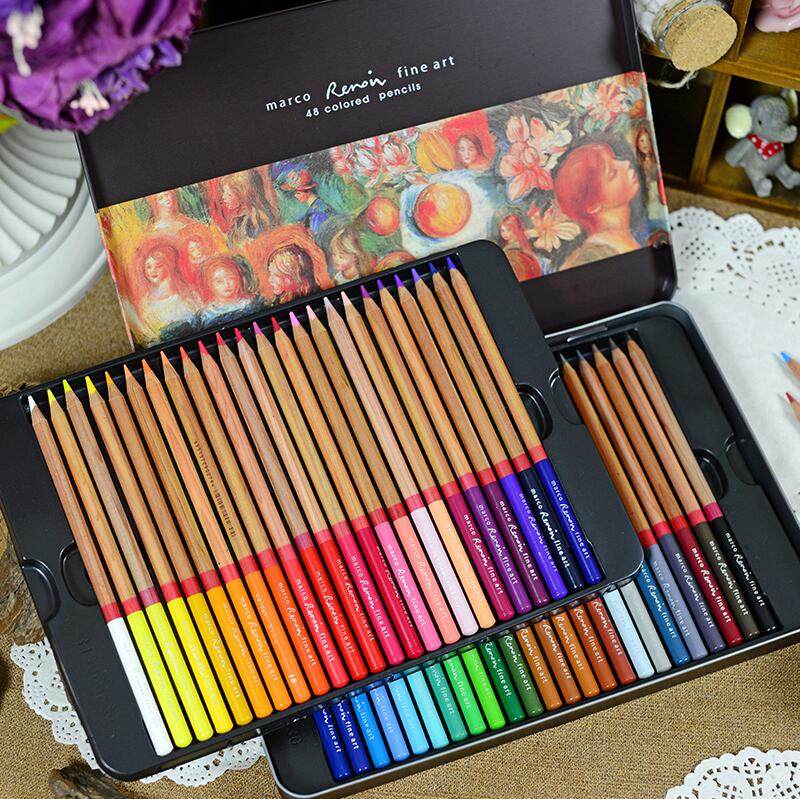 marco马可彩铅72色雷诺阿油性彩铅48色成人专业手绘油性彩色铅笔人物