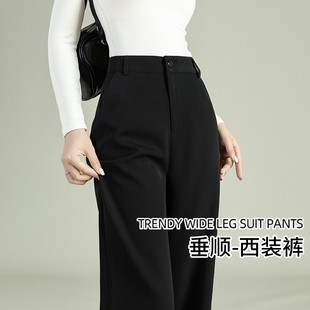 西装裤女2025新款夏季高腰高级感垂感小个子黑色阔腿窄版直筒裤子