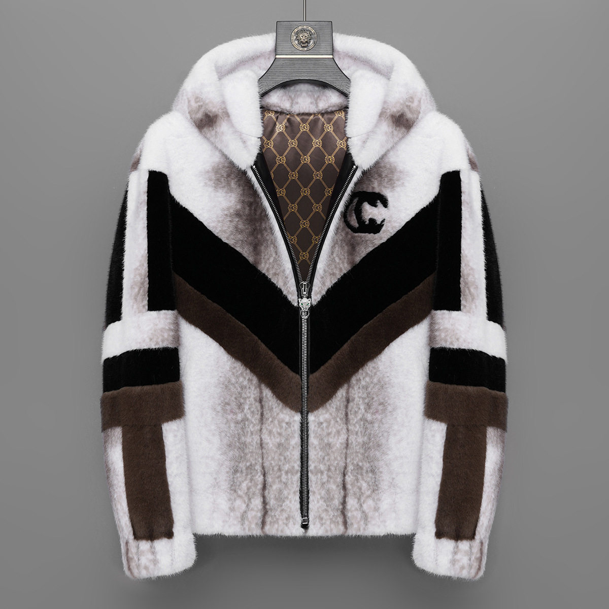 하이 엔드 라이트 럭셔리 후드 밍크 모피 올인원 트렌디 브랜드 남성 모조 밍크 모피 코트 두꺼운 짧은 재킷