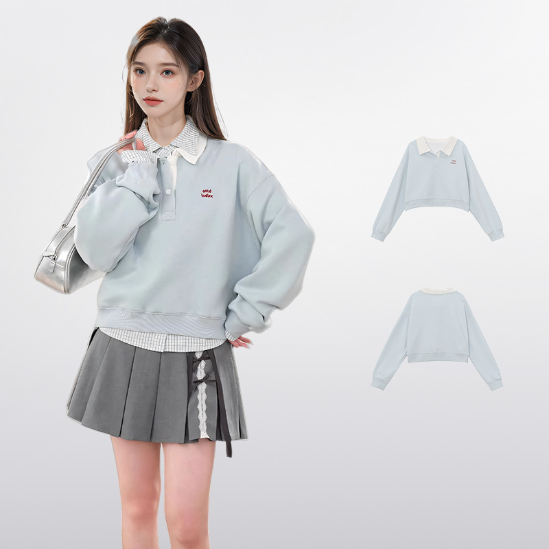 NTOT美式蓝色polo翻领套