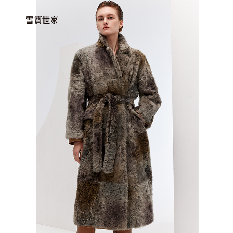雪寶世家 金羔毛系列 新款進(jìn)口金羔羊毛皮草外套女皮毛一體大衣冬