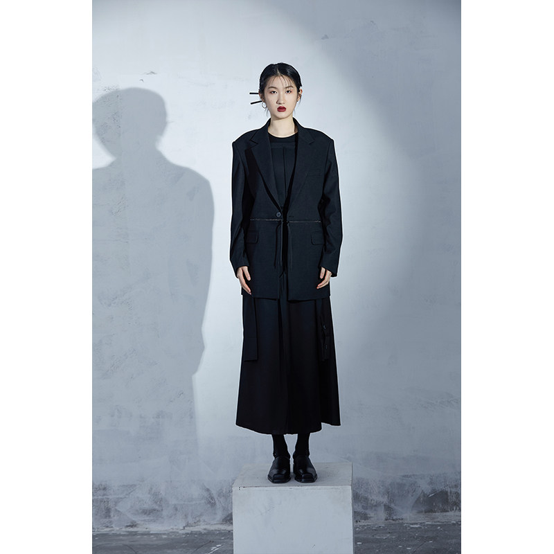 VAPOURBLUE ORIGINAL BLACK CHINESE SUIT SPRING MENS AND WOMENS STITCHING DESIGN SENSE NICHE HEMP SUIT JACKET