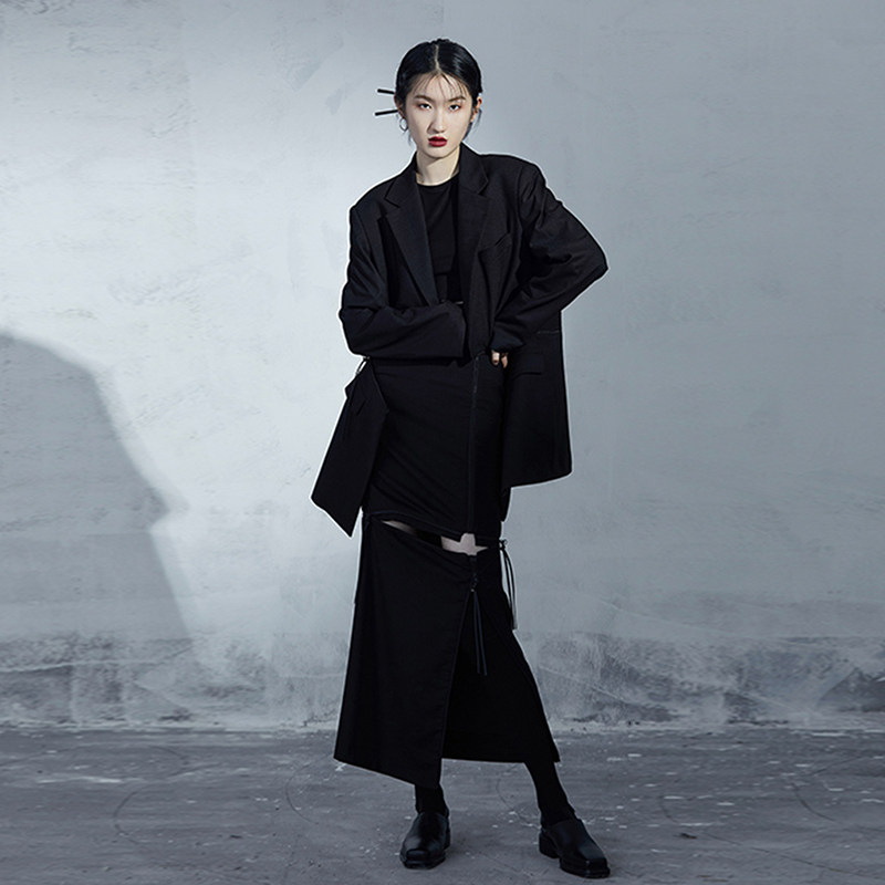 VAPOURBLUE ORIGINAL BLACK CHINESE SUIT SPRING MENS AND WOMENS STITCHING DESIGN SENSE NICHE HEMP SUIT JACKET