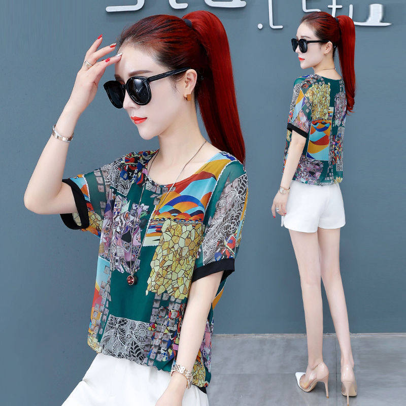 碎花雪纺衫女装短袖2019夏季新款韩版上衣服宽松遮肚子打底小衫女|ruв категории Женская одежда, футболка - от Buy2taobao.com для оказания профессиональной услуги покупки агента Taobao