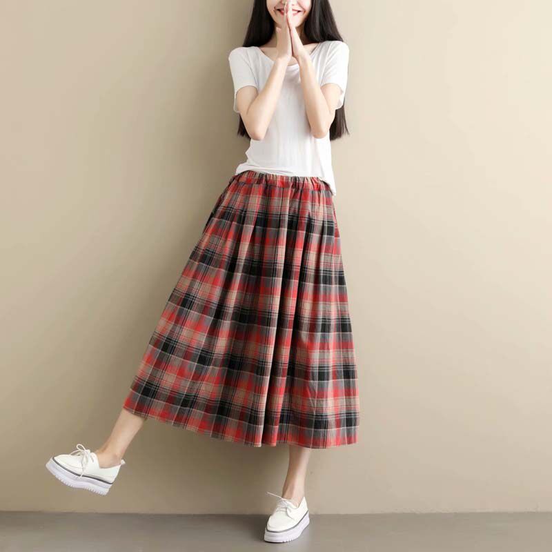 literature Cotton and hemp skirt Mid length version Half skirt longuette Cake skirt Show thin lattice Vacation Long skirtsin the Women's clothing/Boutique , Skirts  category - from Buy2taobao.com to provide professional Taobao agent buy service