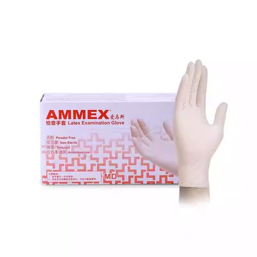 AMMEX爱马斯TLFVMD一次性乳胶手套经济型无粉麻面科研 100只/盒