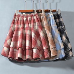 毛呢蛋糕裙安全裤 秋冬款 半裙 短裙子a字格子半身裙女2024新款 秋季