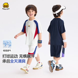 小黄鸭联名款运动风儿童短袖套装夏季速干透气运动两件套男女童