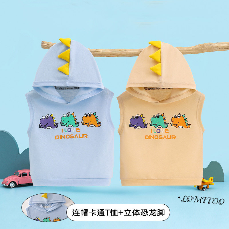 【清仓】洛米兔儿童无袖t恤2026夏季新品男女童个性印花连帽上衣