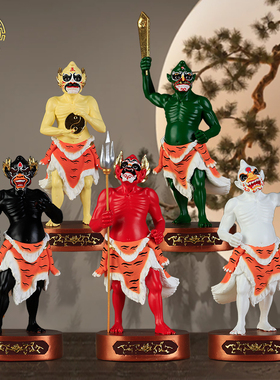 五鬼神像树脂彩绘人物招财摆件