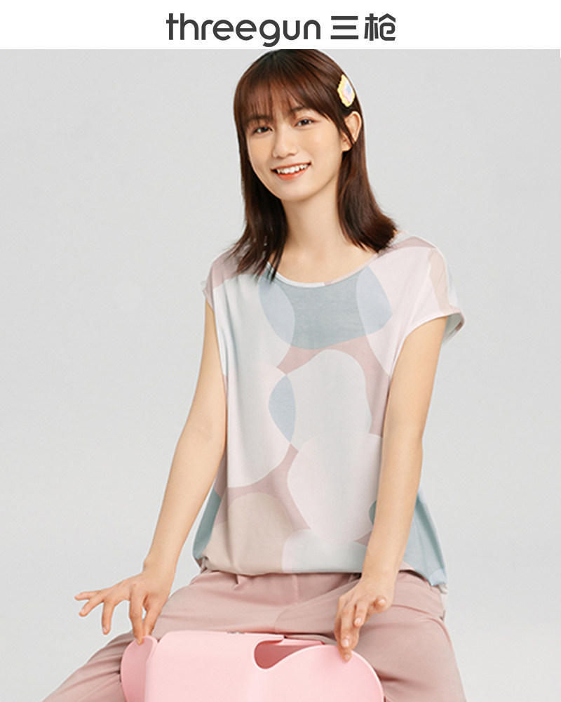 三枪短袖女23年春夏新品高支莫代尔无袖女衫高弹丝滑凉爽亦袖家居