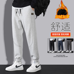 智快鱼官方旗舰店男装木三福加绒潮流运动裤束脚裤子宽松休闲长裤