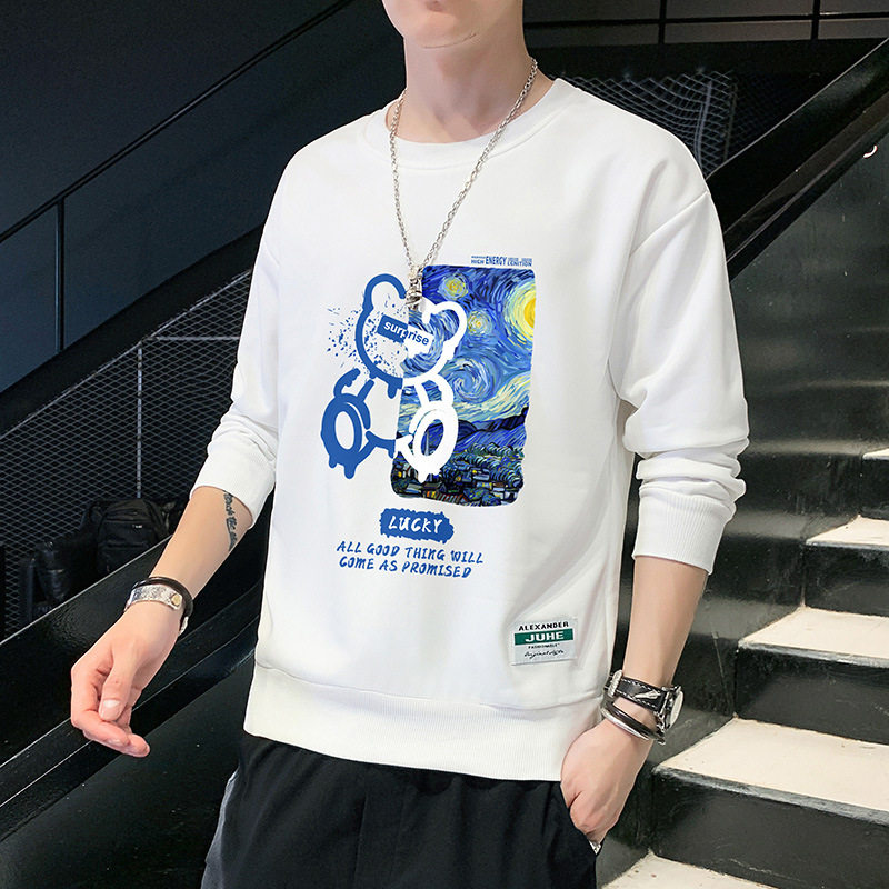 智快鱼官方旗舰店男装木三福潮牌秋季圆领卫衣男2024印花男生长袖