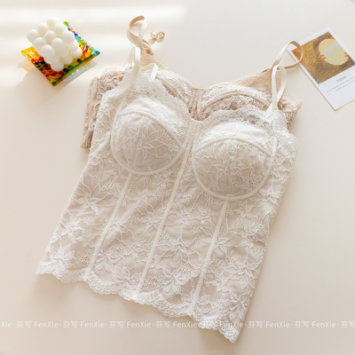 纯欲蕾丝吊带背心女带胸垫打底衫