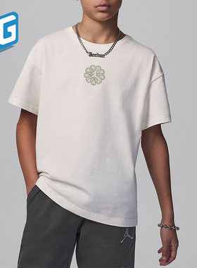 Nike/耐克正品JORDAN大童印花针织透气圆领短袖T恤HJ8055-133