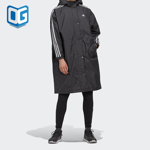 女子长款连帽运动棉服阿迪达斯