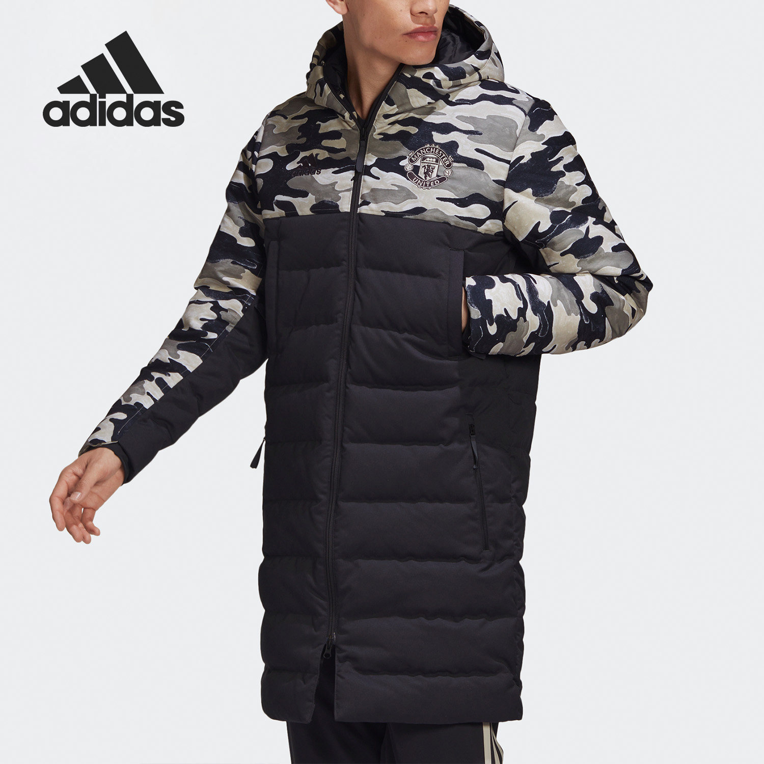 Adidas/阿迪达斯正品男子中长款连帽足球运动羽绒服 FR3867