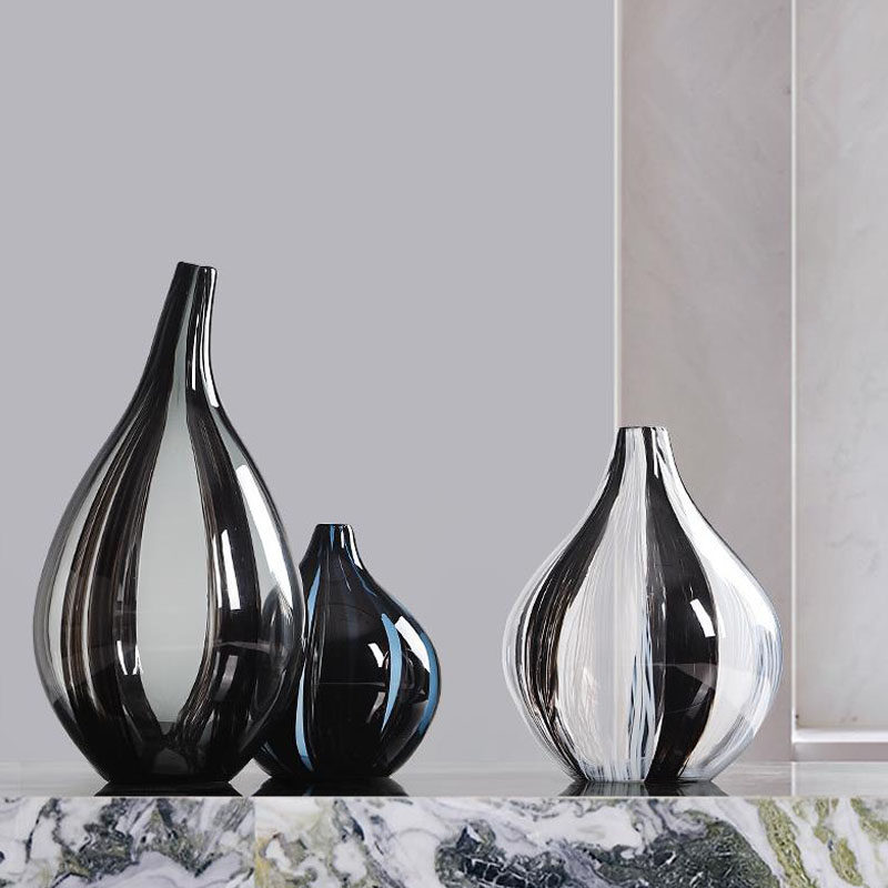 新中式玻璃客厅黑白水墨大肚花瓶