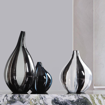 新中式玻璃客厅黑白水墨大肚花瓶