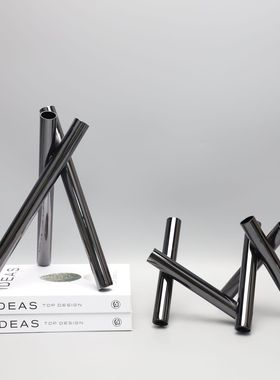 现代简约不锈钢插花花器摆件样板房电视柜客厅茶几玄关家居