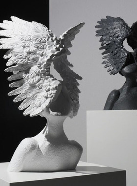 现代创意艺术翅膀人像雕塑树脂摆件客厅家居装饰品样板房软装摆设